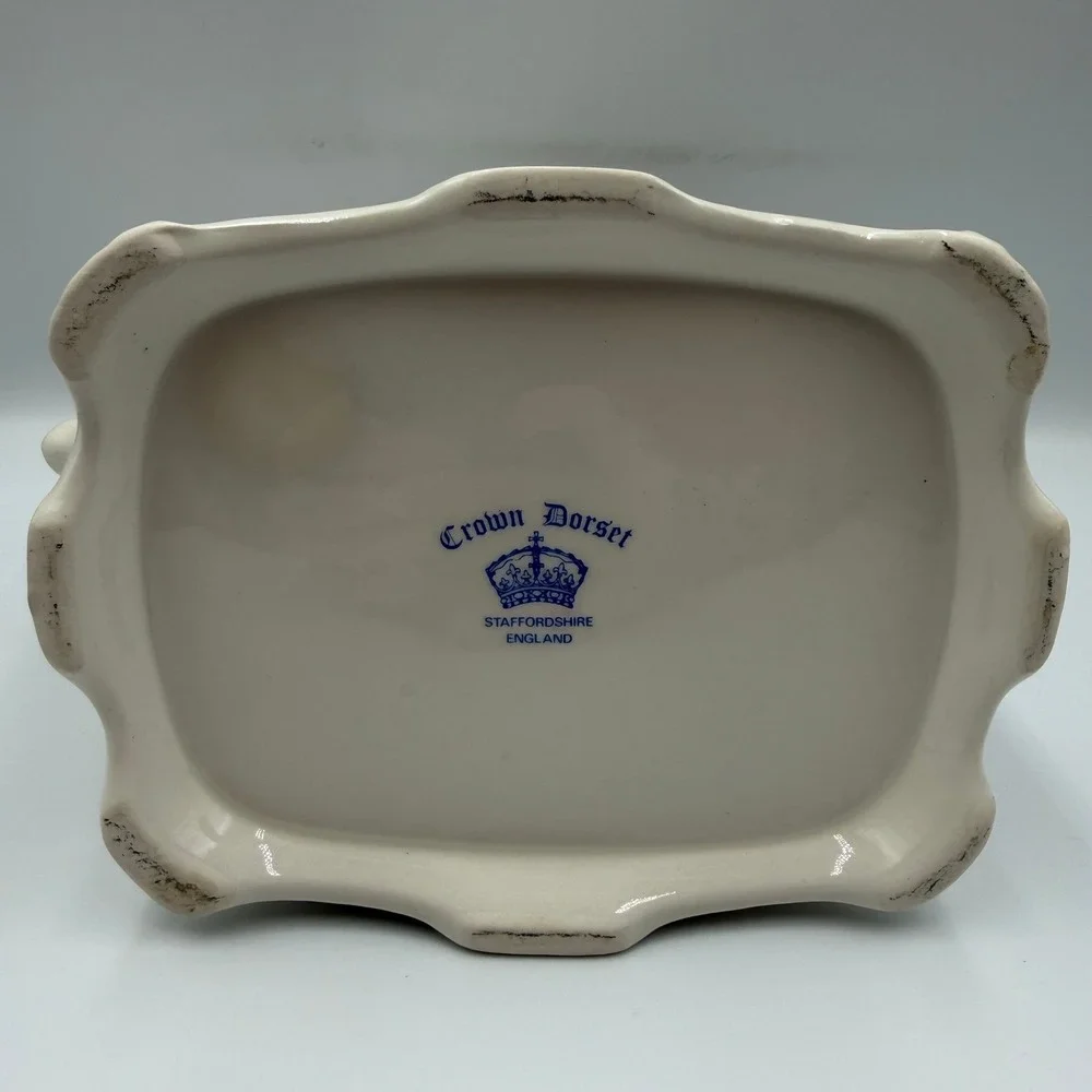 VTG Crown Dorset Staffordshire England Plum Floral Rectangular Teapot Gold Trim
